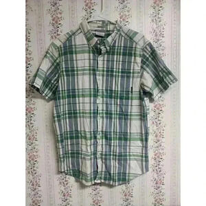 Columbia Regular Fit Short Sleeve Mens Shirt Button Down Size M Green Striped